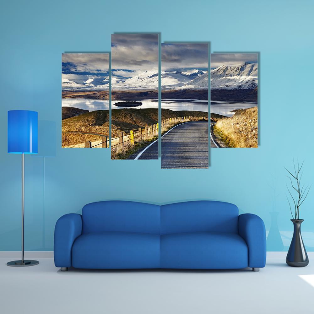 Road And Lake Tekapo Canvas Wall Art-4 Pop-Gallery Wrap-50" x 32"-Tiaracle