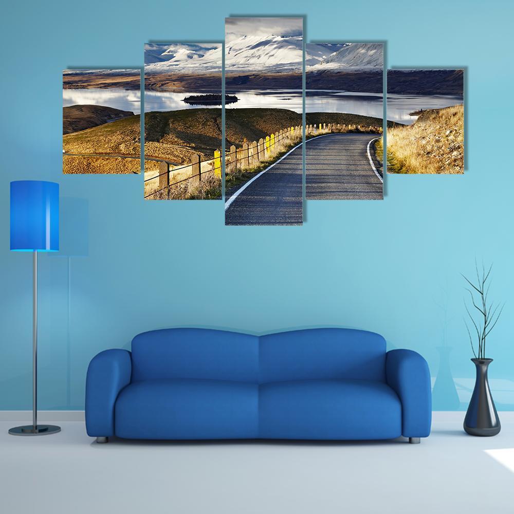 Road And Lake Tekapo Canvas Wall Art-5 Star-Gallery Wrap-62" x 32"-Tiaracle