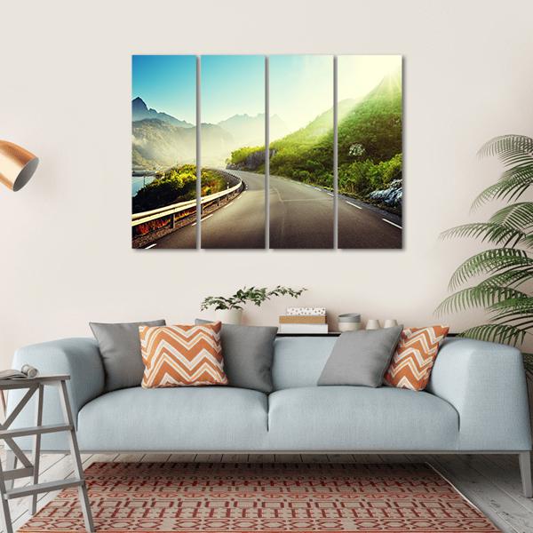Road And Mist In Lofoten Islands Canvas Wall Art-4 Horizontal-Gallery Wrap-34" x 24"-Tiaracle