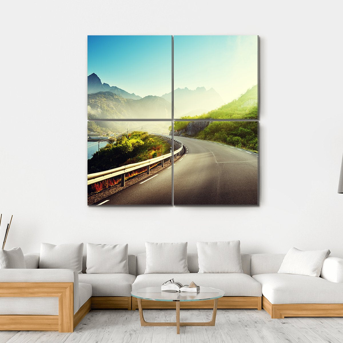 Road And Mist In Lofoten Islands Canvas Wall Art-4 Square-Gallery Wrap-17" x 17"-Tiaracle