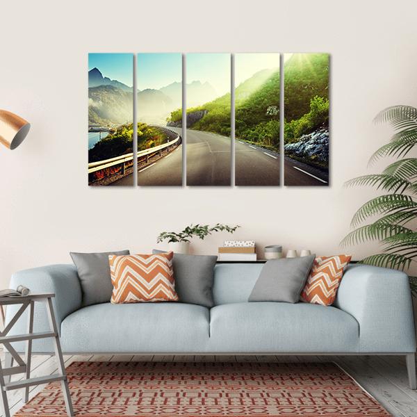 Road And Mist In Lofoten Islands Canvas Wall Art-5 Horizontal-Gallery Wrap-22" x 12"-Tiaracle