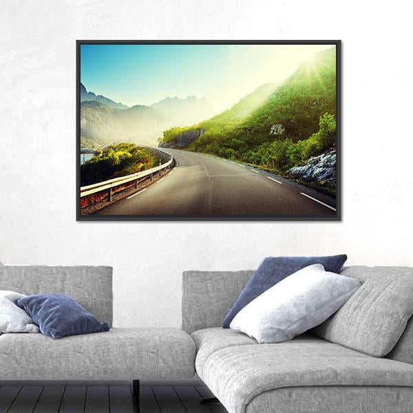 Road And Mist In Lofoten Islands Canvas Wall Art-3 Horizontal-Gallery Wrap-25" x 16"-Tiaracle