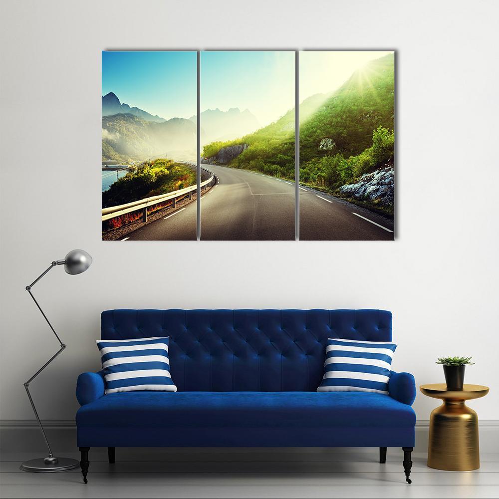 Road And Mist In Lofoten Islands Canvas Wall Art-3 Horizontal-Gallery Wrap-37" x 24"-Tiaracle
