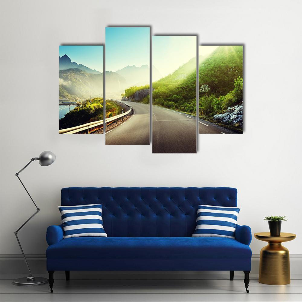 Road And Mist In Lofoten Islands Canvas Wall Art-4 Pop-Gallery Wrap-50" x 32"-Tiaracle