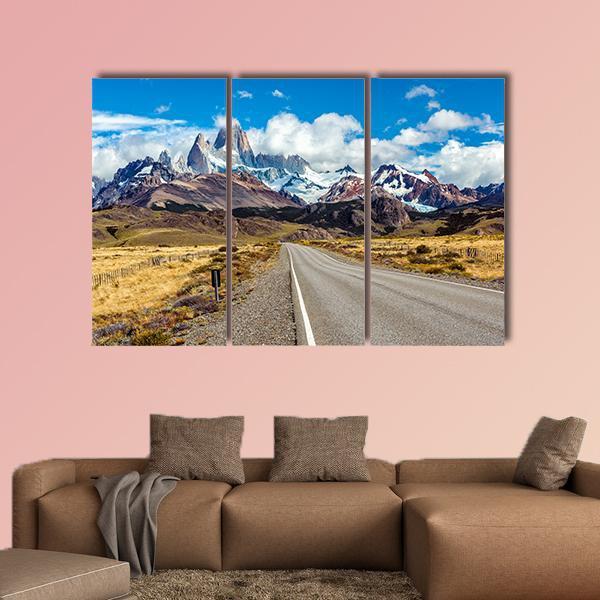 Road And Mountain Panorama With Fitz Roy Peak Canvas Wall Art-3 Horizontal-Gallery Wrap-37" x 24"-Tiaracle