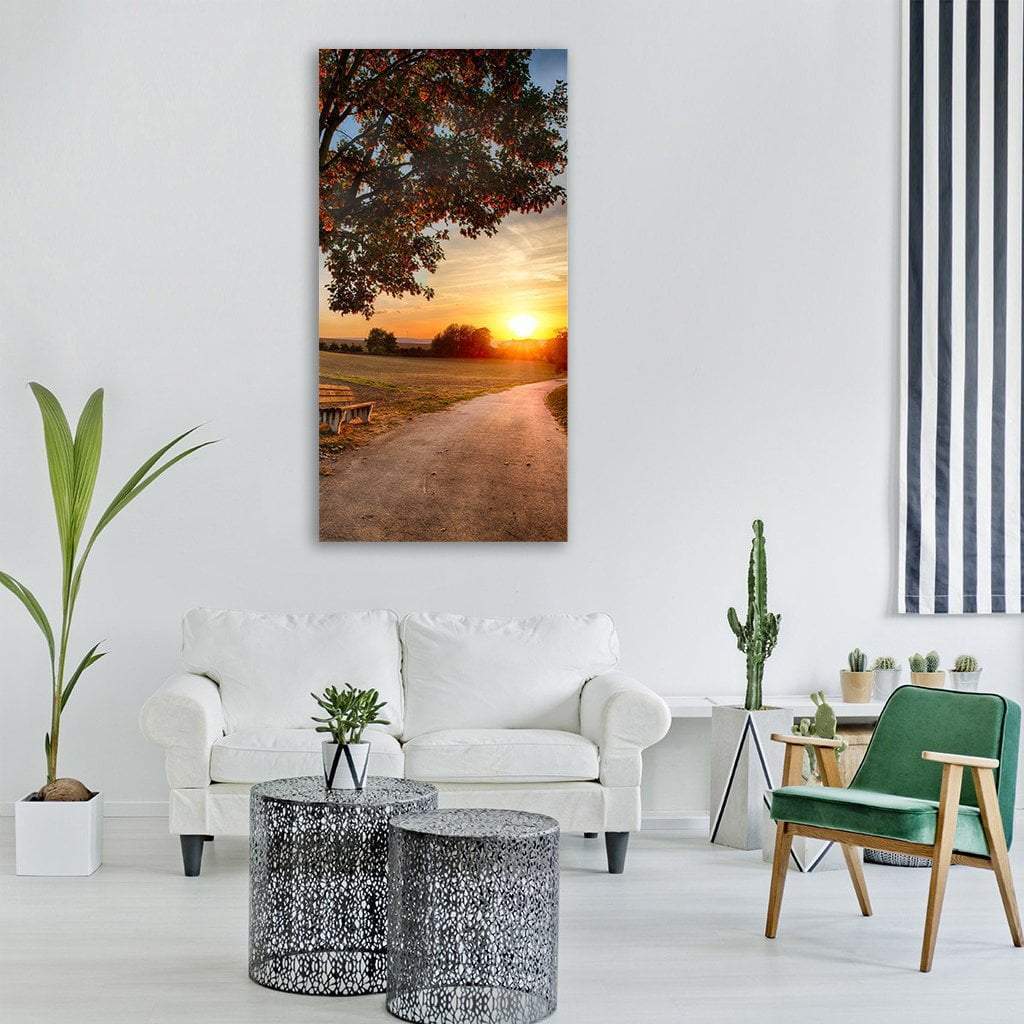 Road Bank Tree Landscape At Sunset Vertical Canvas Wall Art-1 Vertical-Gallery Wrap-12" x 24"-Tiaracle