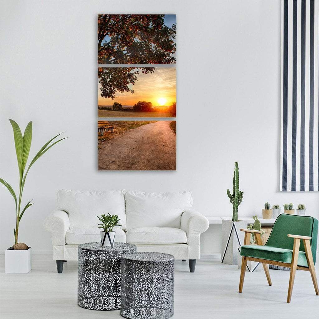 Road Bank Tree Landscape At Sunset Vertical Canvas Wall Art-3 Vertical-Gallery Wrap-12" x 25"-Tiaracle