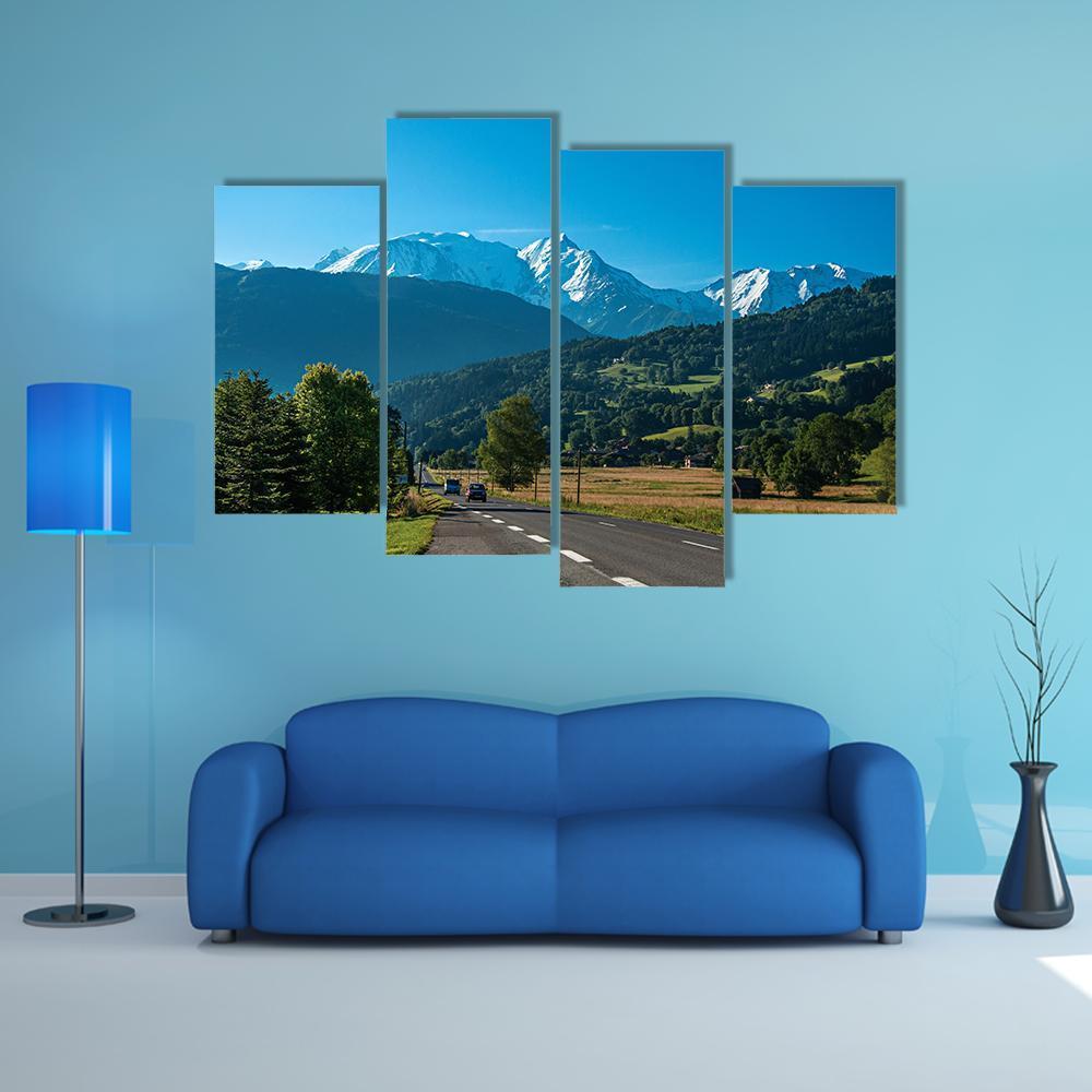 Road Between Fields Near The Mont Blanc Canvas Wall Art-4 Pop-Gallery Wrap-50" x 32"-Tiaracle