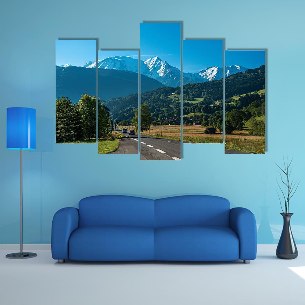 Road Between Fields Near The Mont Blanc Canvas Wall Art-5 Pop-Gallery Wrap-47" x 32"-Tiaracle