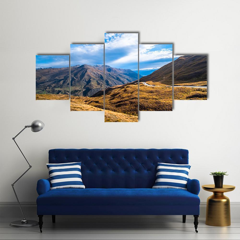 Road Between Queenstown And Wanaka Via Crown Range Canvas Wall Art-5 Star-Gallery Wrap-62" x 32"-Tiaracle