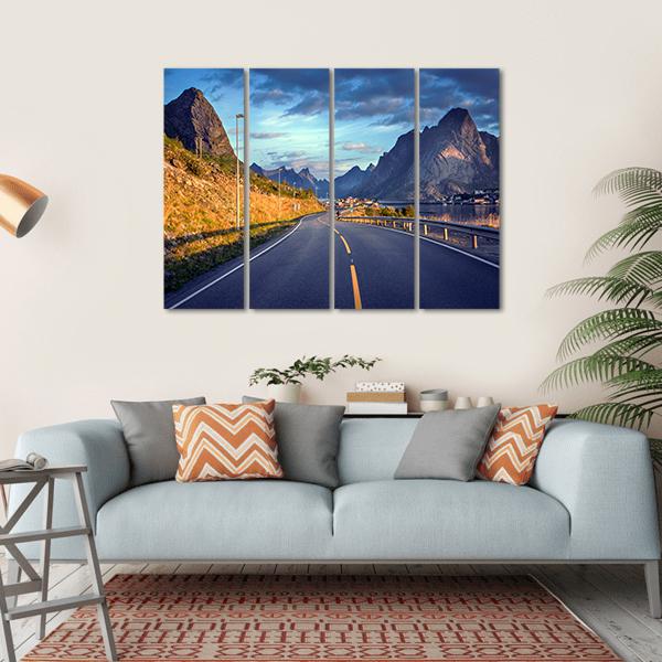 Road By The Sea In Lofoten Islands Canvas Wall Art-4 Horizontal-Gallery Wrap-34" x 24"-Tiaracle