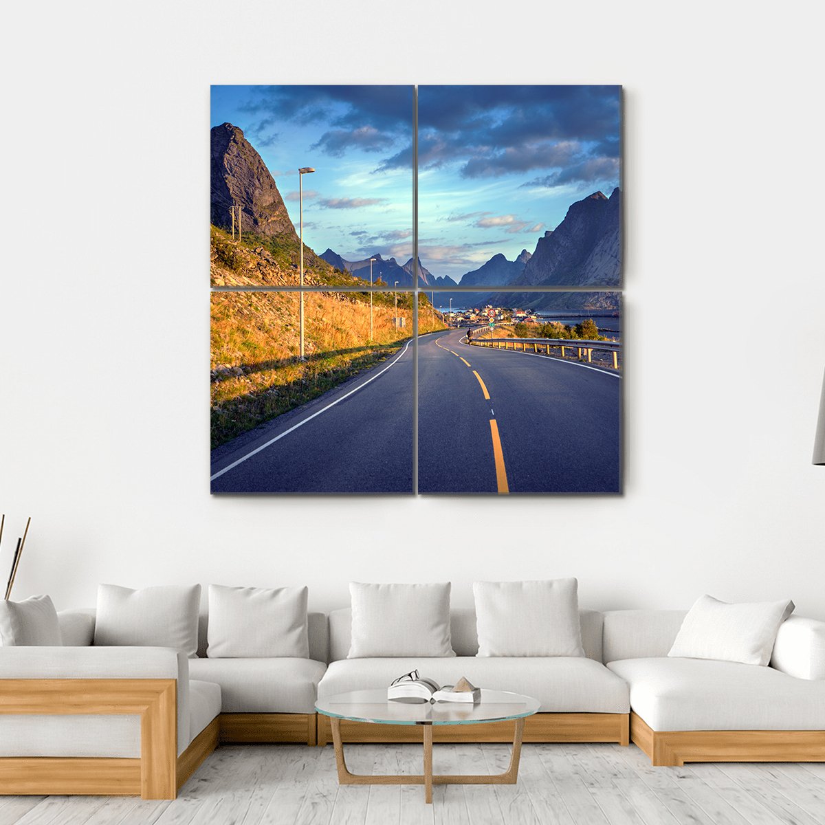 Road By The Sea In Lofoten Islands Canvas Wall Art-4 Square-Gallery Wrap-17" x 17"-Tiaracle