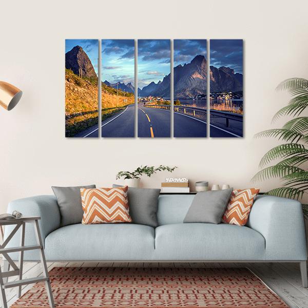 Road By The Sea In Lofoten Islands Canvas Wall Art-5 Horizontal-Gallery Wrap-22" x 12"-Tiaracle