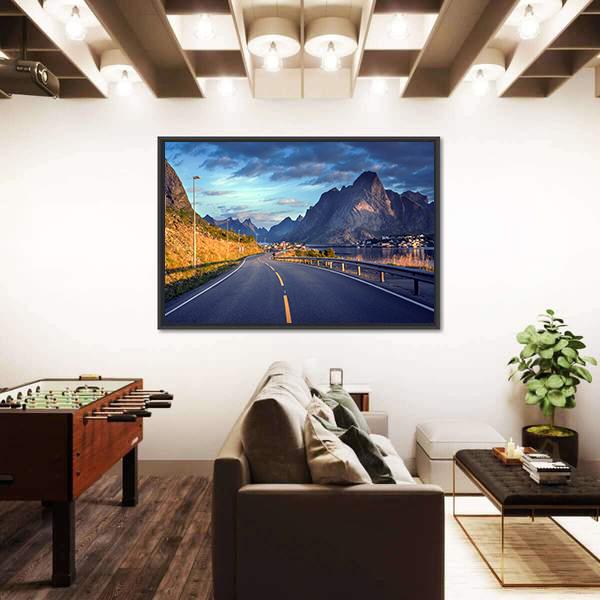 Road By The Sea In Lofoten Islands Canvas Wall Art-3 Horizontal-Gallery Wrap-25" x 16"-Tiaracle