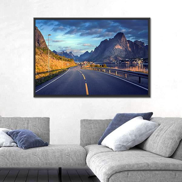 Road By The Sea In Lofoten Islands Canvas Wall Art-3 Horizontal-Gallery Wrap-25" x 16"-Tiaracle