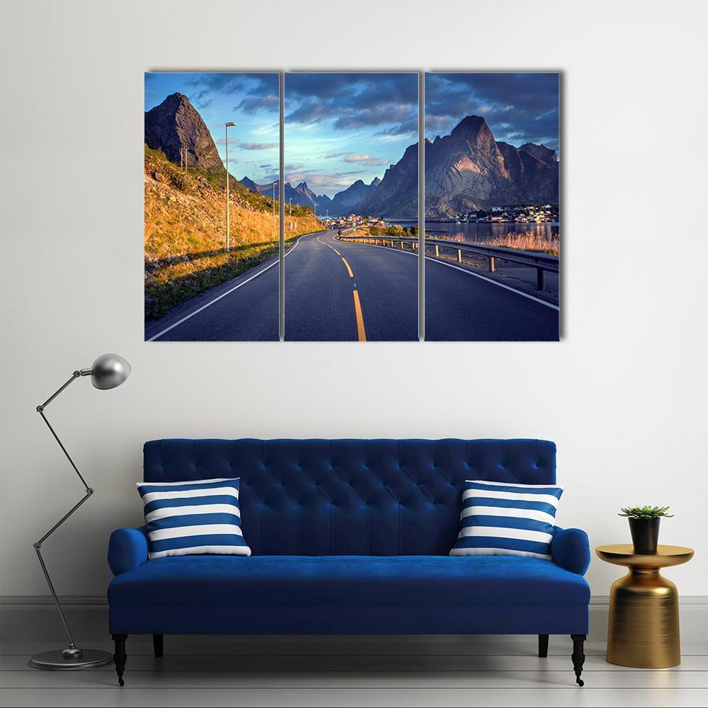 Road By The Sea In Lofoten Islands Canvas Wall Art-3 Horizontal-Gallery Wrap-37" x 24"-Tiaracle