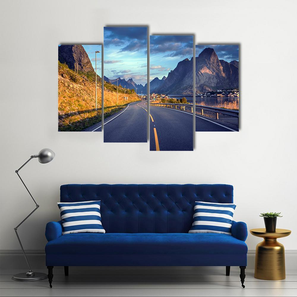 Road By The Sea In Lofoten Islands Canvas Wall Art-4 Pop-Gallery Wrap-50" x 32"-Tiaracle