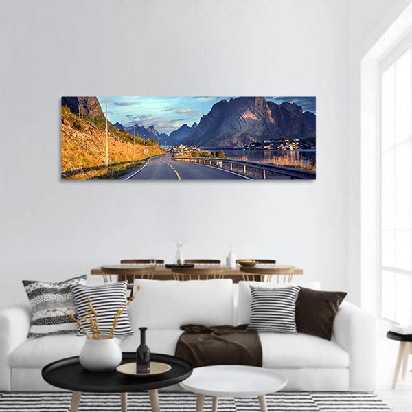 Road By The Sea In Norway Panoramic Canvas Wall Art-1 Piece-36" x 12"-Tiaracle