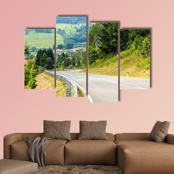 Road Curves In Austrian Mountains Canvas Wall Art-4 Pop-Gallery Wrap-50" x 32"-Tiaracle