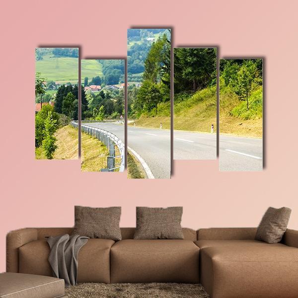 Road Curves In Austrian Mountains Canvas Wall Art-5 Pop-Gallery Wrap-47" x 32"-Tiaracle