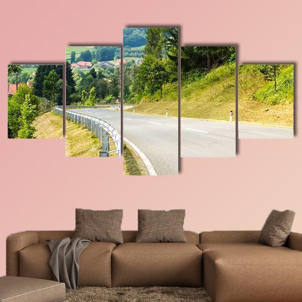 Road Curves In Austrian Mountains Canvas Wall Art-5 Star-Gallery Wrap-62" x 32"-Tiaracle