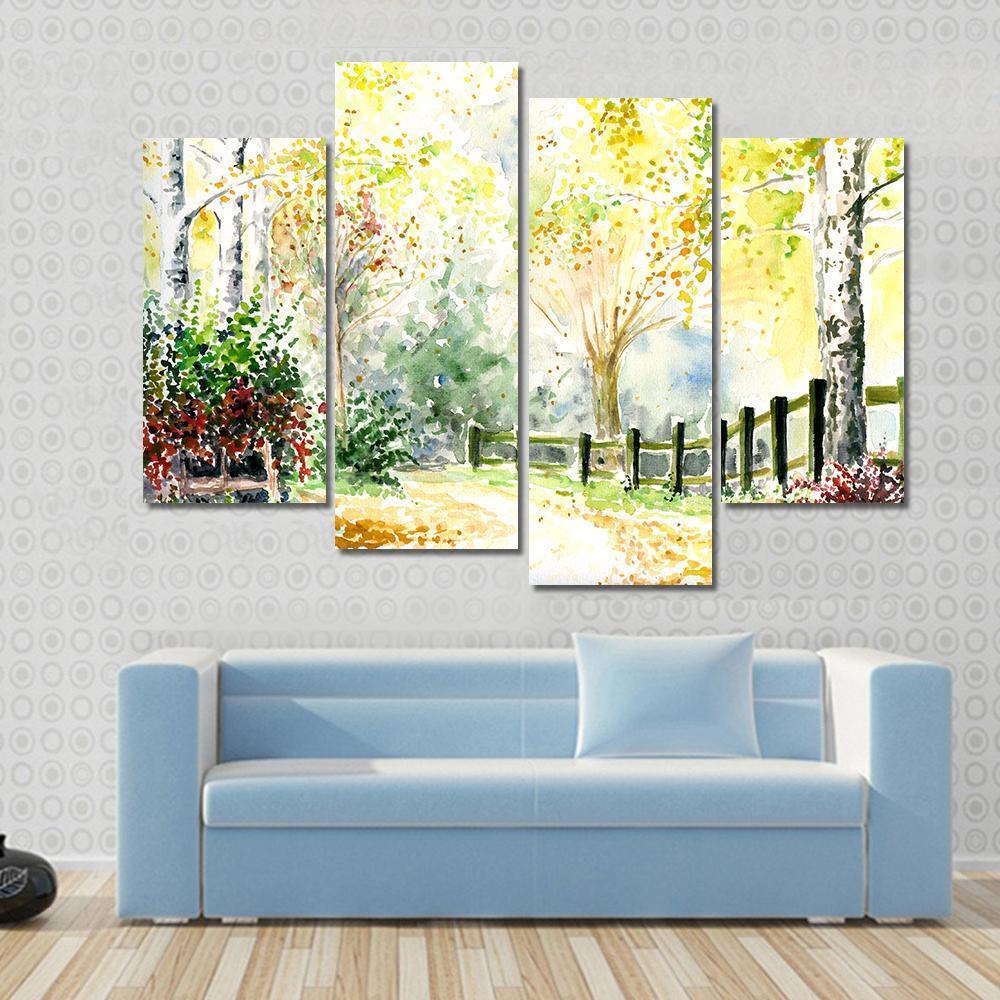 Road Fence And Trees In Autumn Canvas Wall Art-4 Pop-Gallery Wrap-50" x 32"-Tiaracle