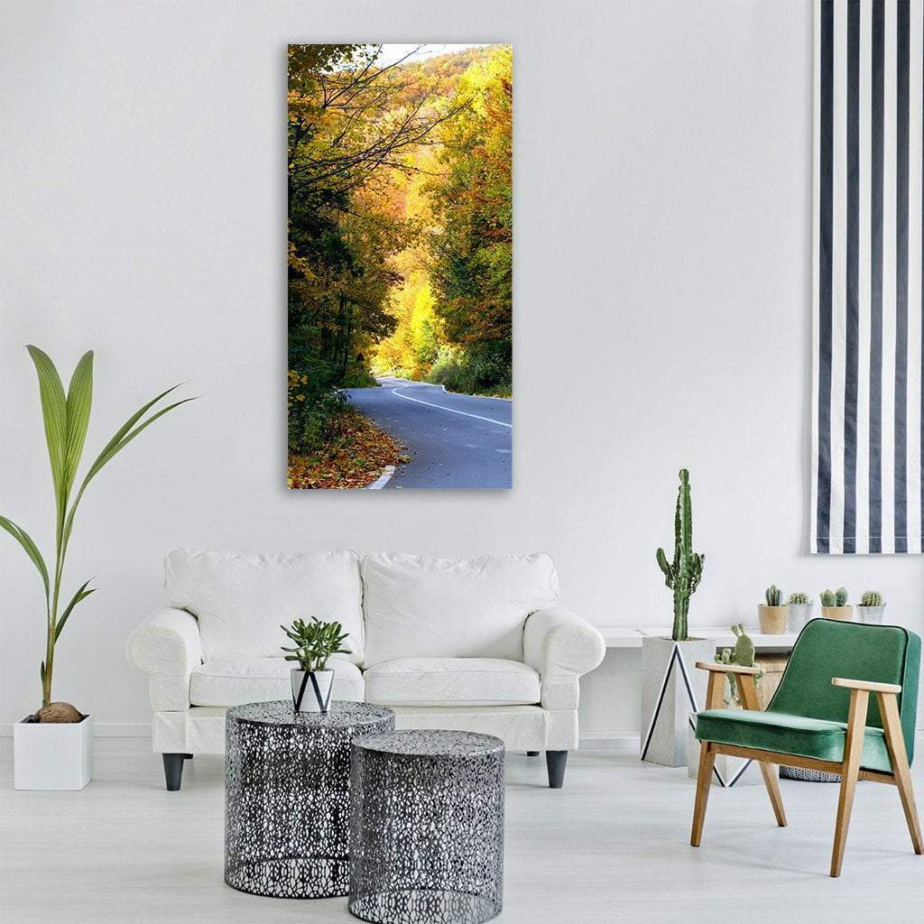 Road In Autumn Forest Mountains Vertical Canvas Wall Art-3 Vertical-Gallery Wrap-12" x 25"-Tiaracle