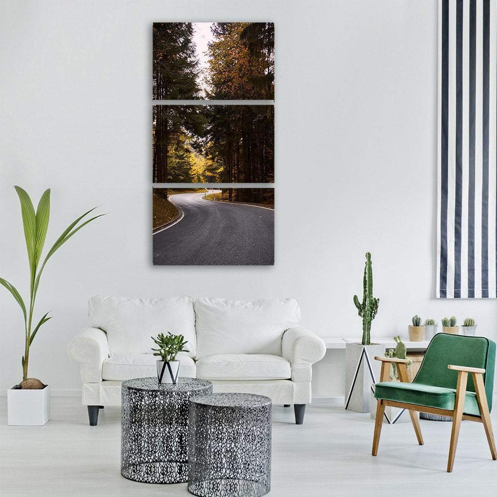 Road In Autumn Forest Vertical Canvas Wall Art-3 Vertical-Gallery Wrap-12" x 25"-Tiaracle