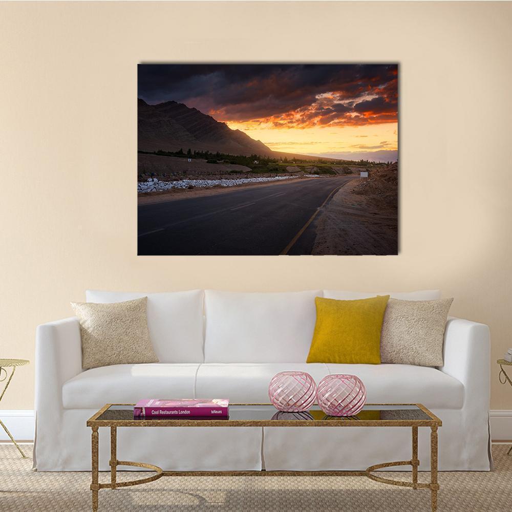 Road In Ladakh At Sunset Canvas Wall Art-1 Piece-Gallery Wrap-48" x 32"-Tiaracle
