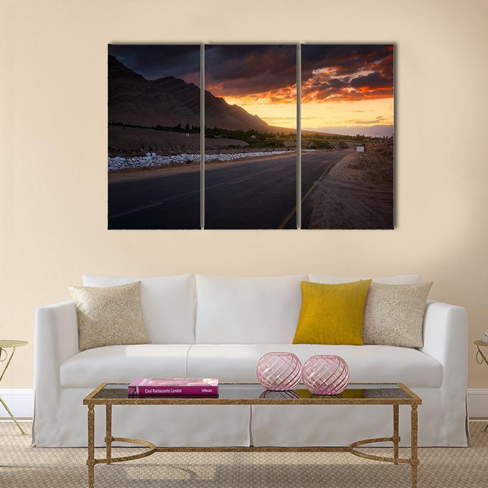 Road In Ladakh At Sunset Canvas Wall Art-3 Horizontal-Gallery Wrap-37" x 24"-Tiaracle