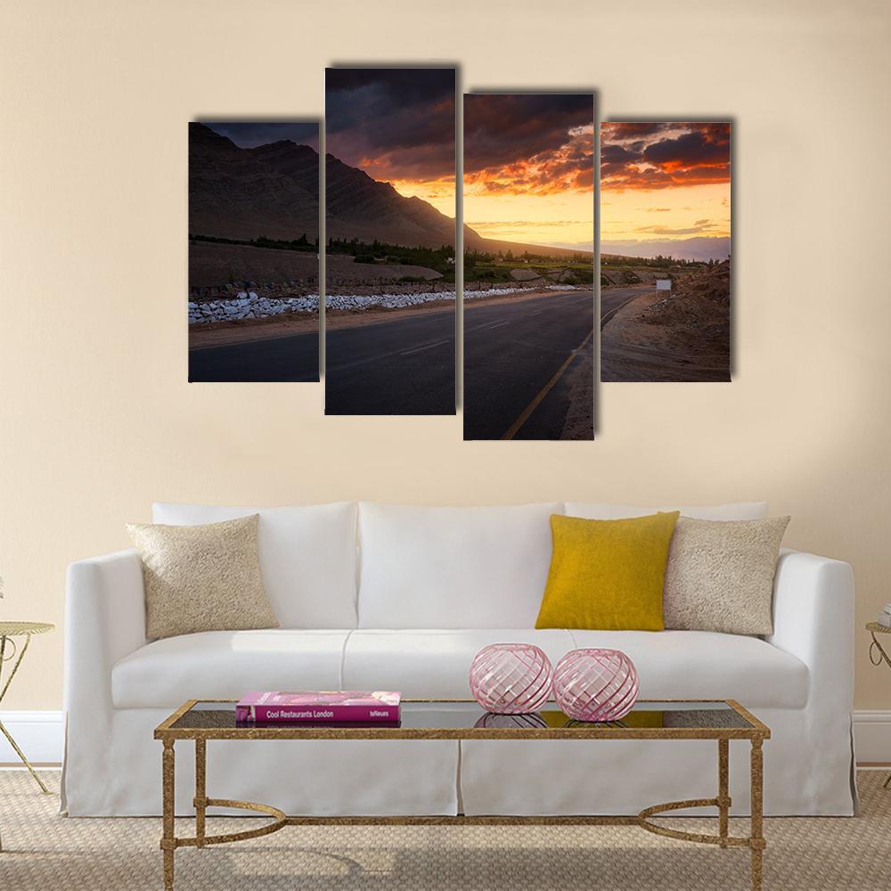 Road In Ladakh At Sunset Canvas Wall Art-4 Pop-Gallery Wrap-50" x 32"-Tiaracle