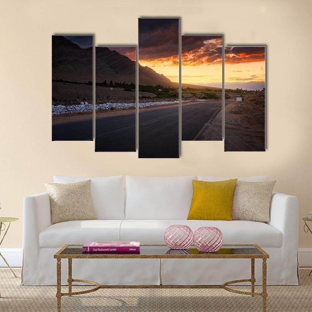 Road In Ladakh At Sunset Canvas Wall Art-5 Pop-Gallery Wrap-47" x 32"-Tiaracle