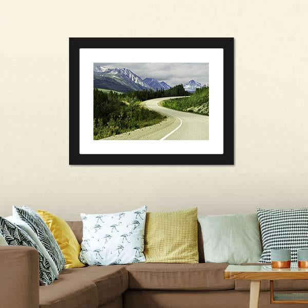 Road In Mountain Alaska Canvas Wall Art-1 Piece-Framed Print-20" x 16"-Tiaracle