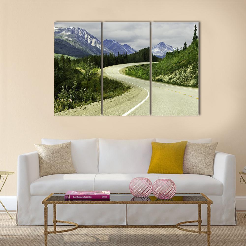 Road In Mountain Alaska Canvas Wall Art-3 Horizontal-Gallery Wrap-37" x 24"-Tiaracle