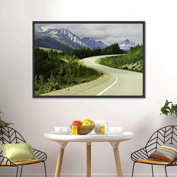 Road In Mountain Alaska Canvas Wall Art-1 Piece-Floating Frame-24" x 16"-Tiaracle