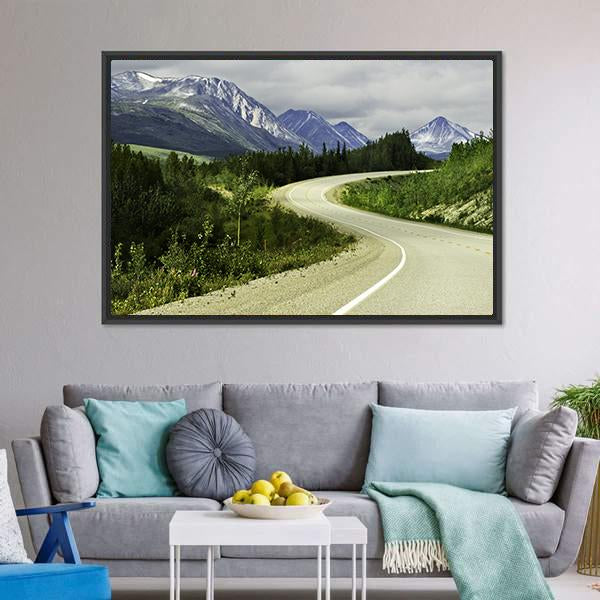 Road In Mountain Alaska Panoramic Canvas Wall Art-1 Piece-36" x 12"-Tiaracle