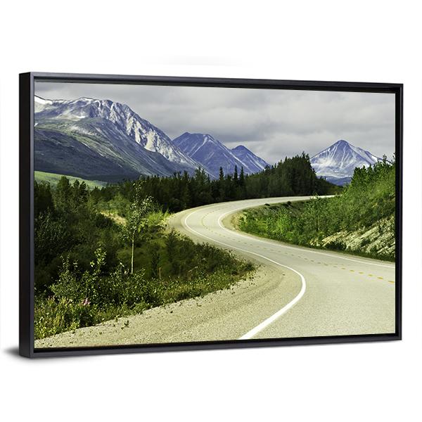 Road In Mountain Alaska Panoramic Canvas Wall Art-1 Piece-36" x 12"-Tiaracle