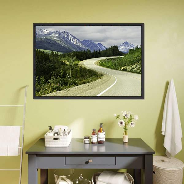 Road In Mountain Alaska Panoramic Canvas Wall Art-1 Piece-36" x 12"-Tiaracle