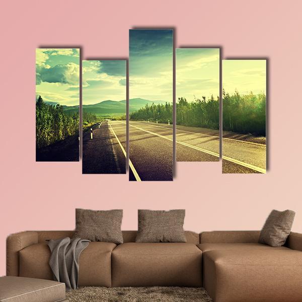 Road In Russian Mountains Canvas Wall Art-5 Pop-Gallery Wrap-47" x 32"-Tiaracle
