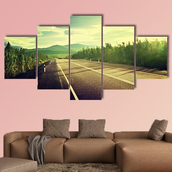 Road In Russian Mountains Canvas Wall Art-5 Star-Gallery Wrap-62" x 32"-Tiaracle