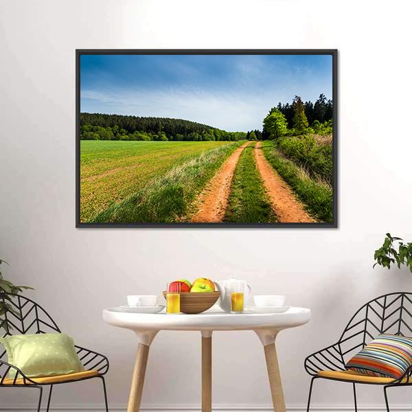 Road In Summer Field Canvas Wall Art-1 Piece-Floating Frame-24" x 16"-Tiaracle