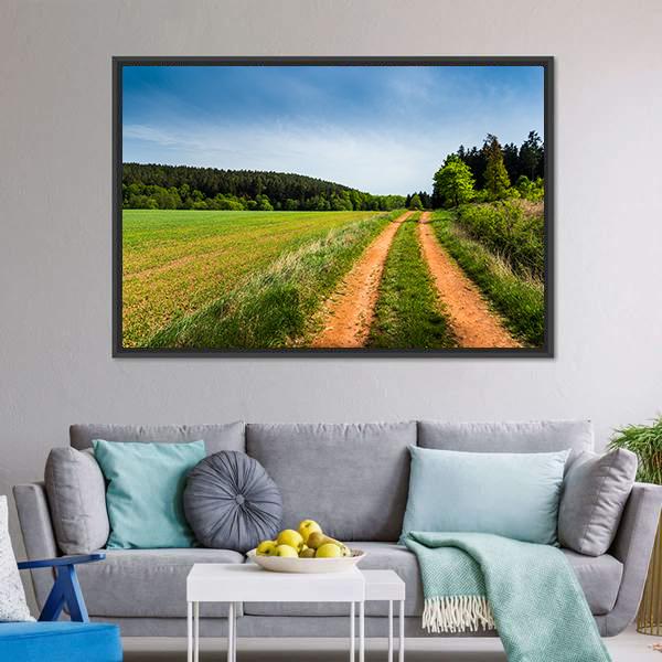 Road In Summer Field Canvas Wall Art-3 Horizontal-Gallery Wrap-25" x 16"-Tiaracle
