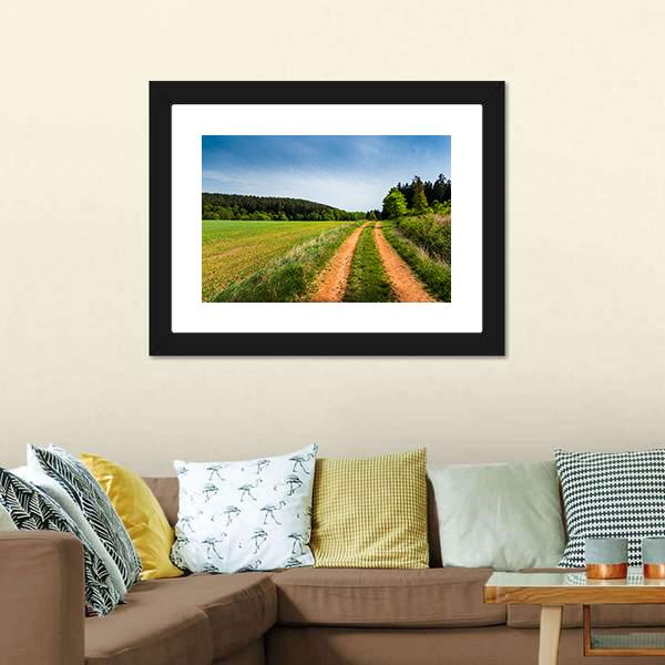 Road In Summer Field Canvas Wall Art-1 Piece-Framed Print-20" x 16"-Tiaracle