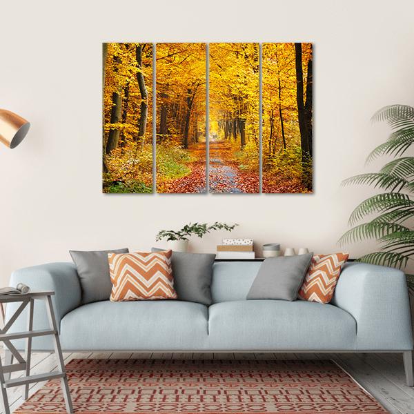 Road In The Autumn Forest Canvas Wall Art-1 Piece-Gallery Wrap-36" x 24"-Tiaracle