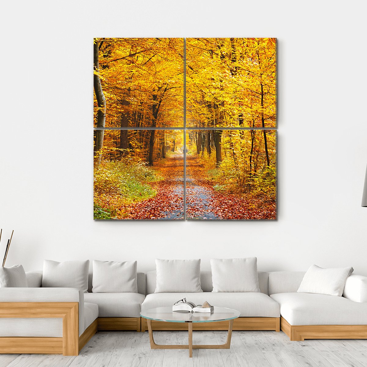 Road In The Autumn Forest Canvas Wall Art-4 Square-Gallery Wrap-17" x 17"-Tiaracle