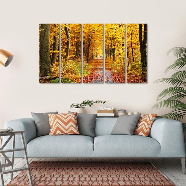 Road In The Autumn Forest Canvas Wall Art-5 Horizontal-Gallery Wrap-22" x 12"-Tiaracle
