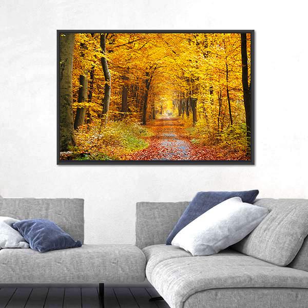 Road In The Autumn Forest Canvas Wall Art-5 Horizontal-Gallery Wrap-22" x 12"-Tiaracle