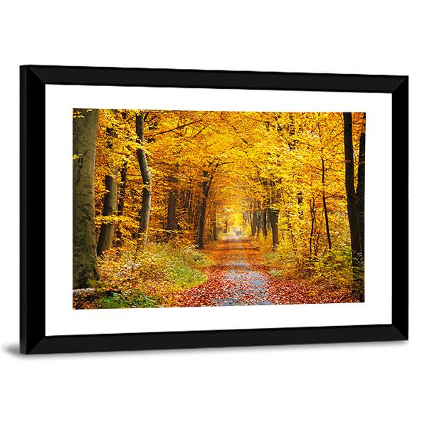Road In The Autumn Forest Canvas Wall Art-5 Horizontal-Gallery Wrap-22" x 12"-Tiaracle