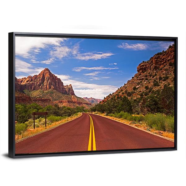 Road In Zion Canyon National Park Canvas Wall Art-3 Horizontal-Gallery Wrap-25" x 16"-Tiaracle