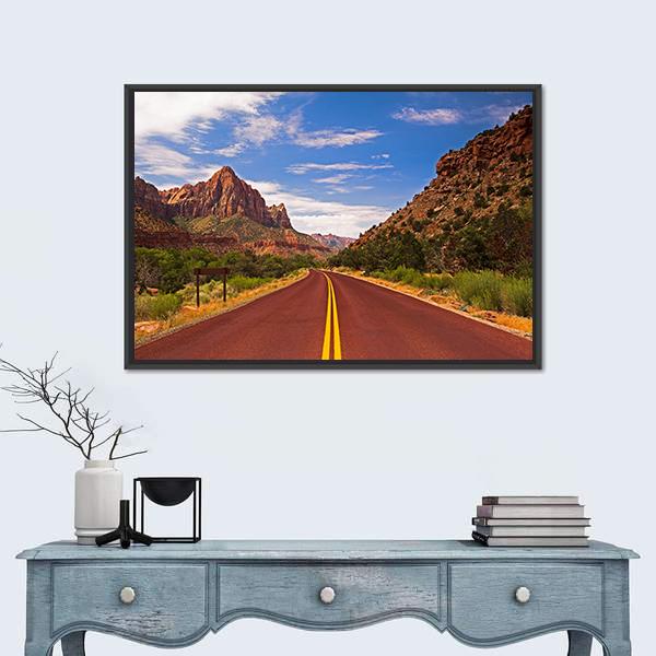 Road In Zion Canyon National Park Canvas Wall Art-3 Horizontal-Gallery Wrap-25" x 16"-Tiaracle